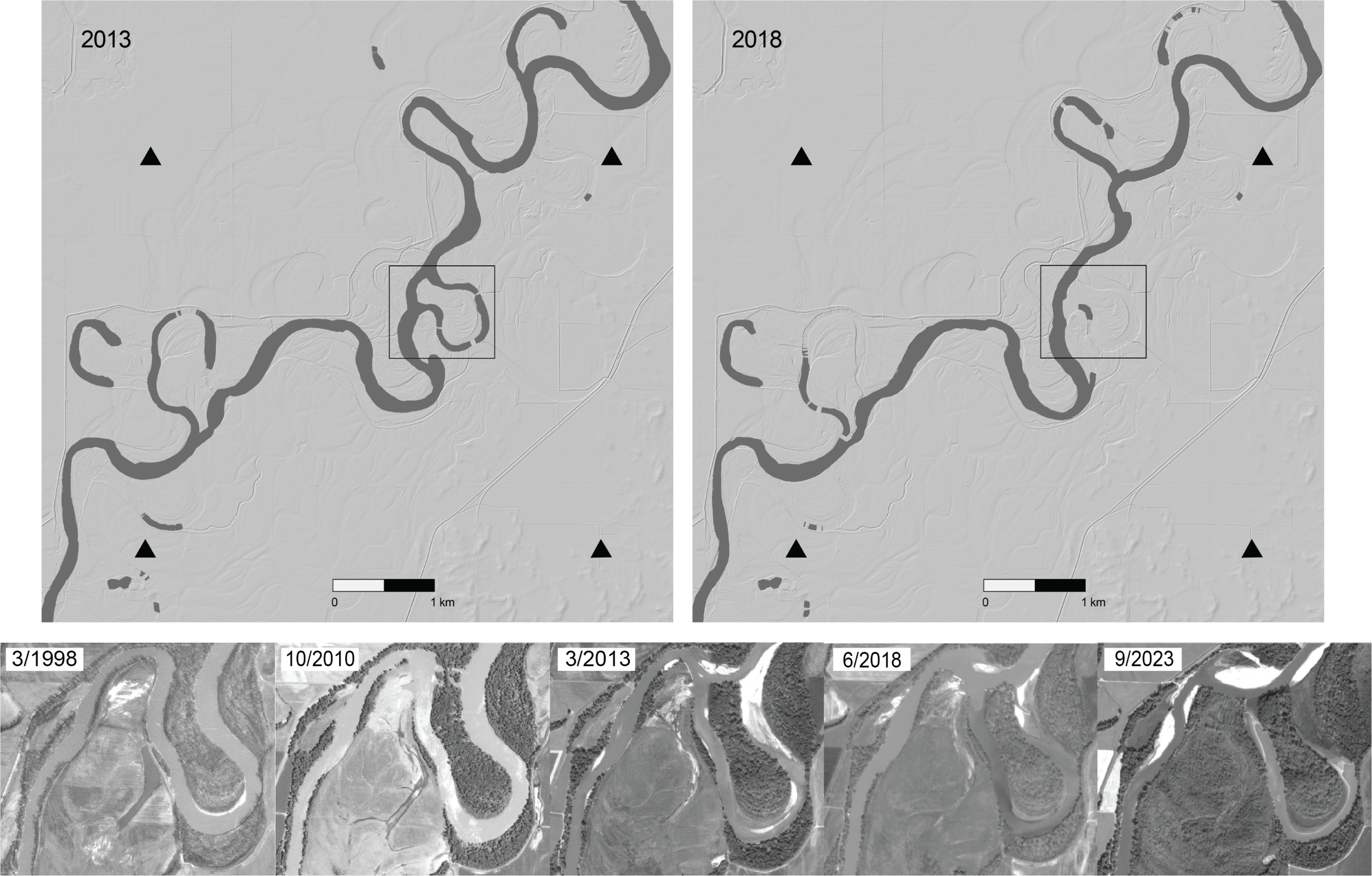 LiDAR and Google Earth images of the White River near Elnora, Indiana