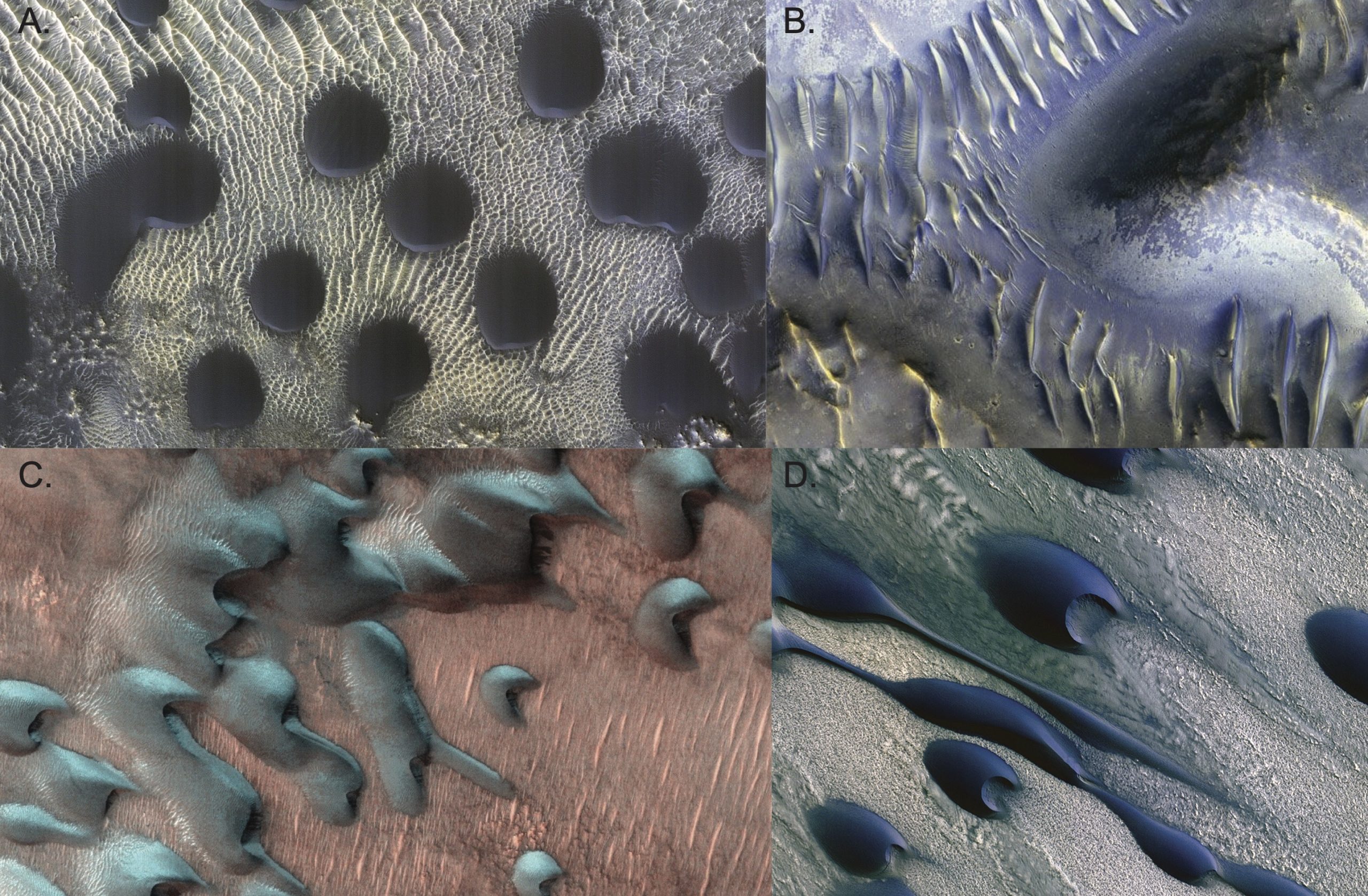 Four images of Martian dunes