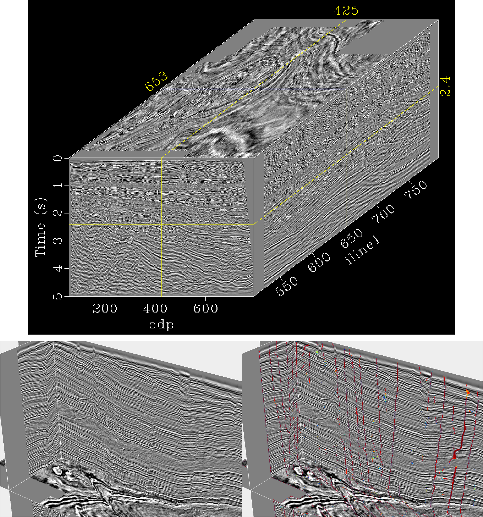 3D seismic survey volume with interpreted and uninterpreted cross-lines