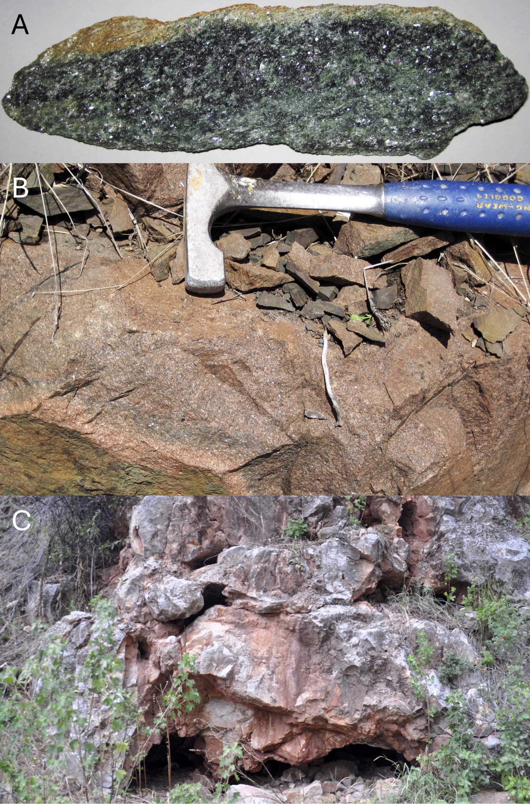 Weathering of three types of rocks