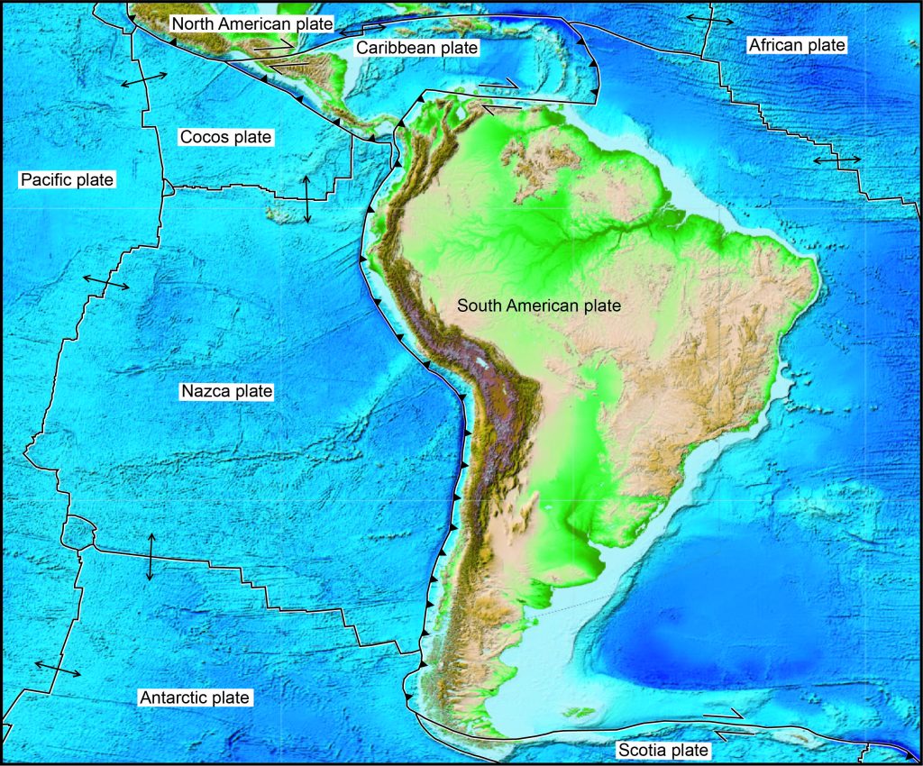 Plate tectonic map of South America and adjacent plates