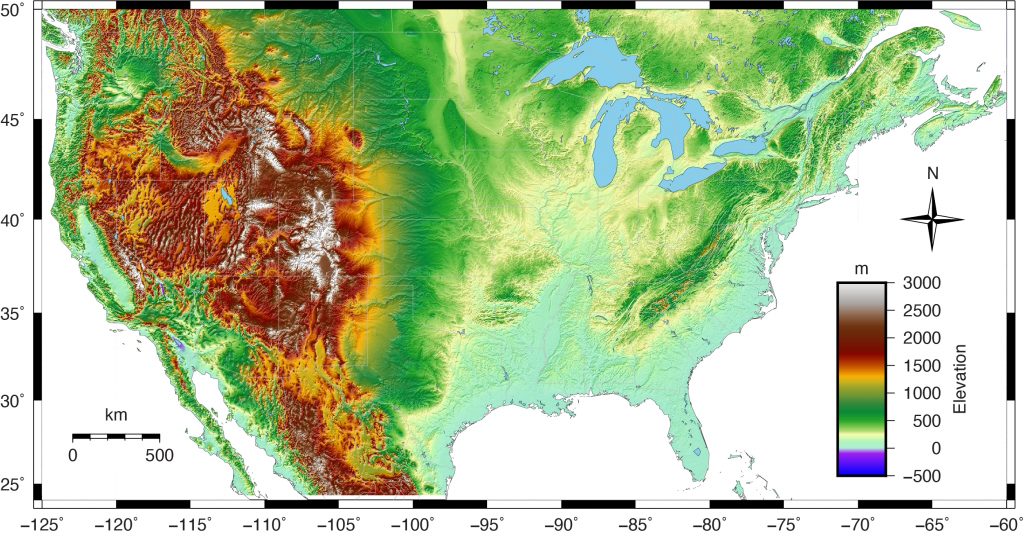 This is a topography map of the United States