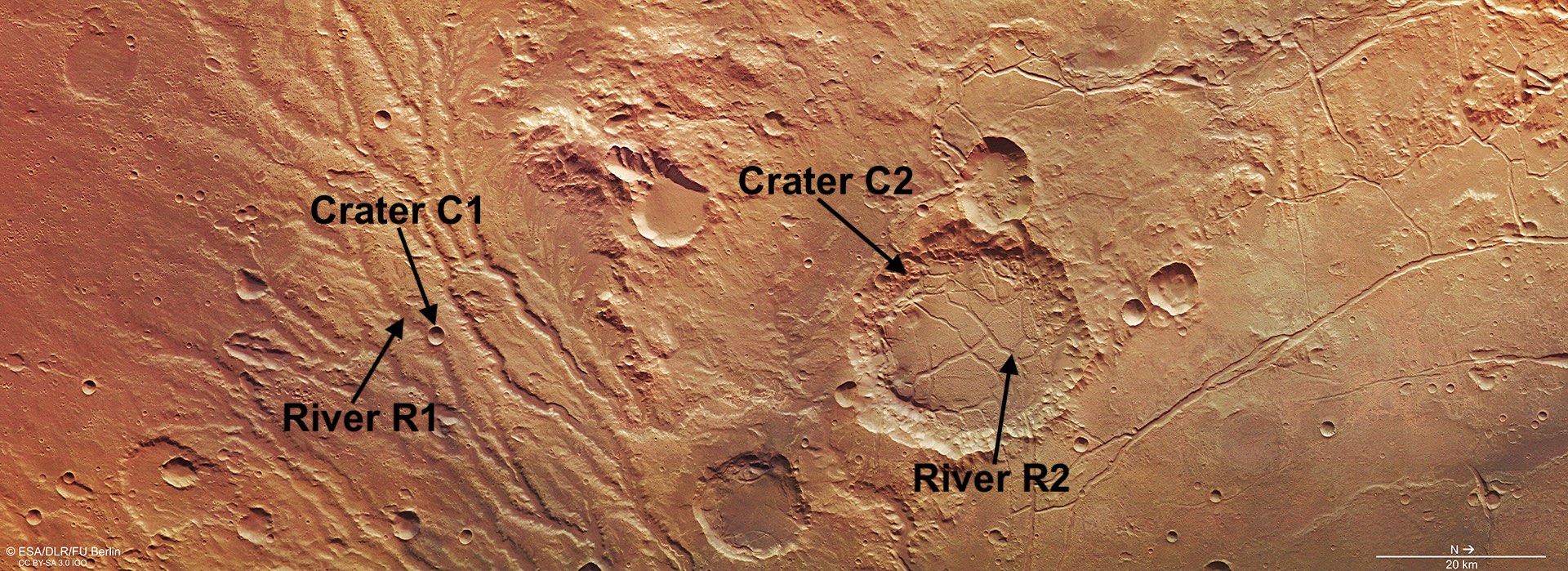 Martian imagery for craters and rivers for Exercise 3.9c