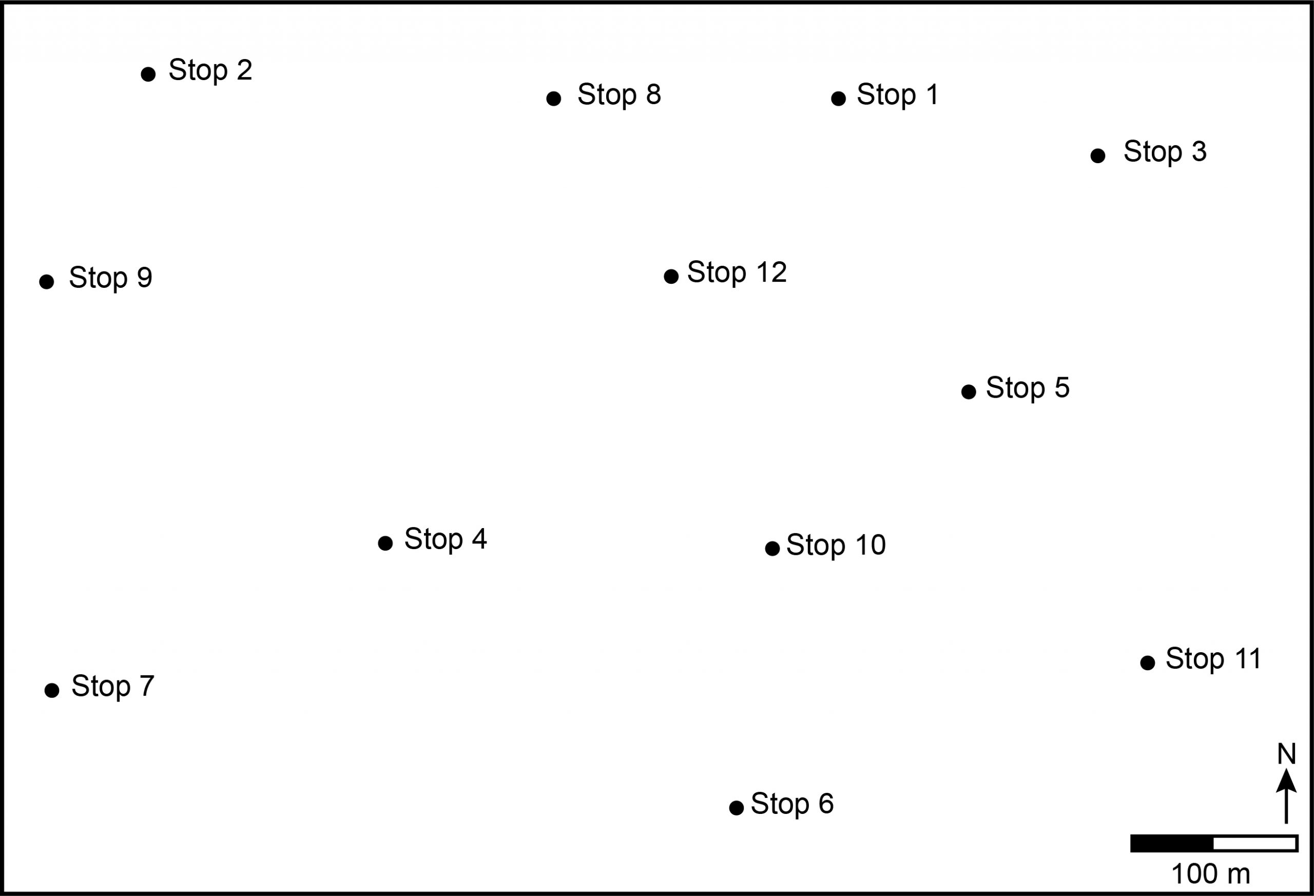 Location map for Stops 1-12 for this exercise