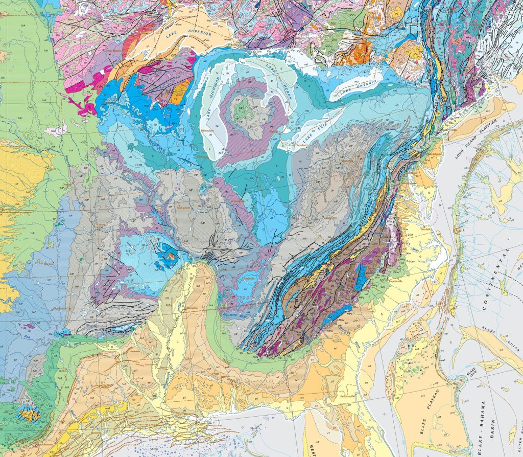 Modern geologic map of the eastern United States is and how it compares to the first map in Figure 0.7.
