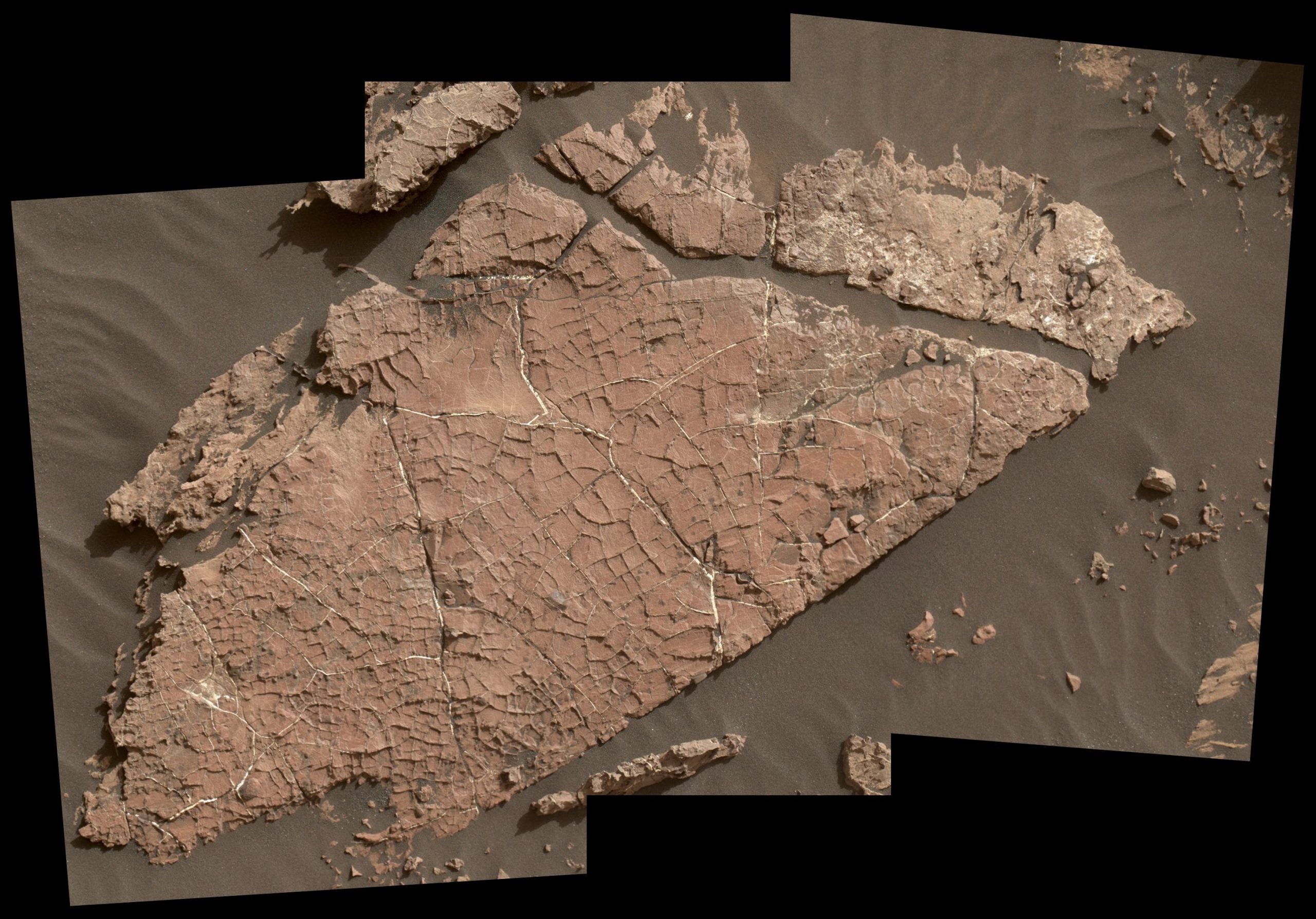 Composite photos of mudcracks seen in Gale Crater, Mars.