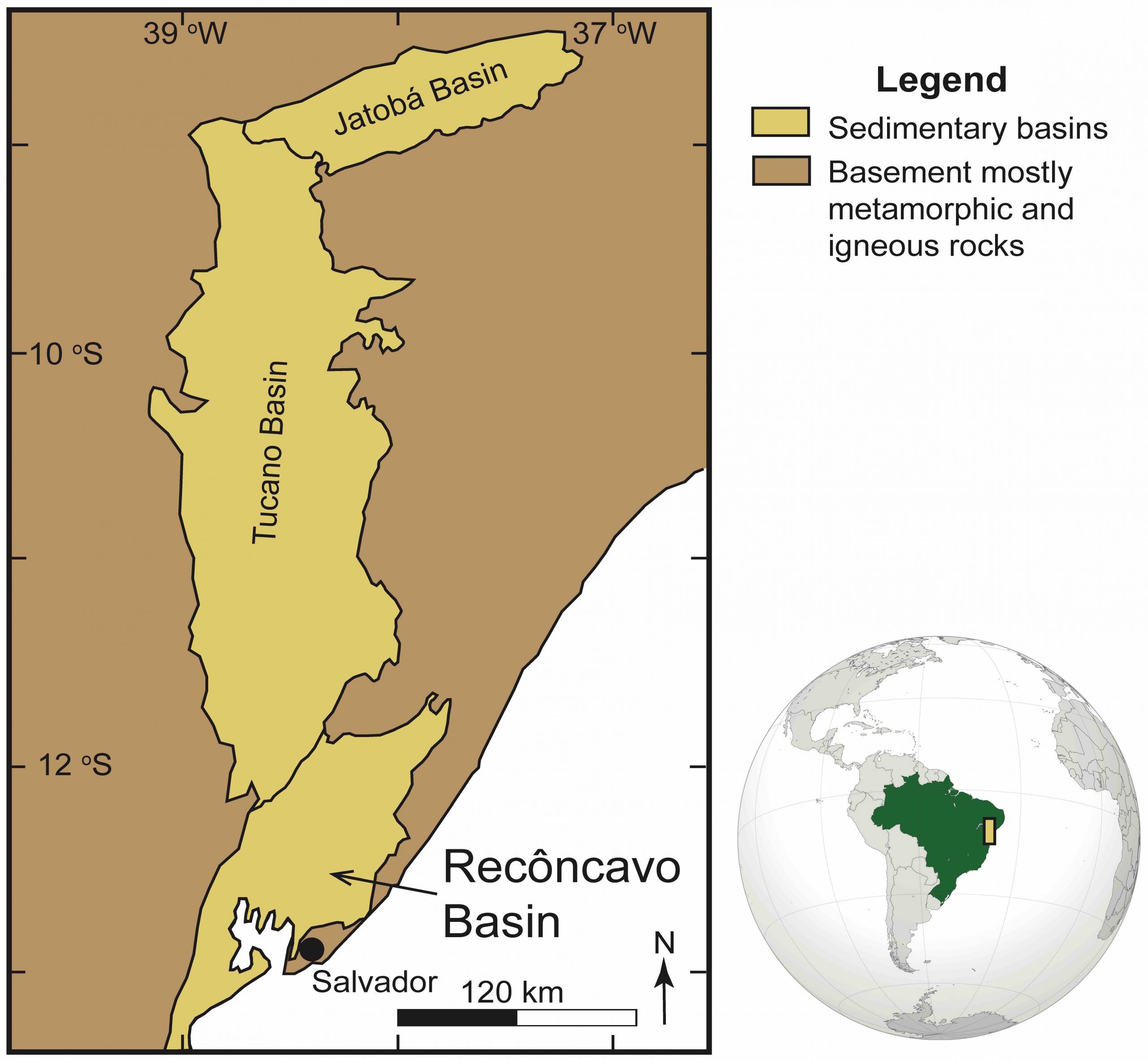 Image with the geographic location of The Recôncavo basin