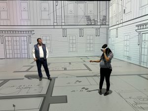Using Extended Reality walking 1-to-1 scale of A Blueprint of A Building